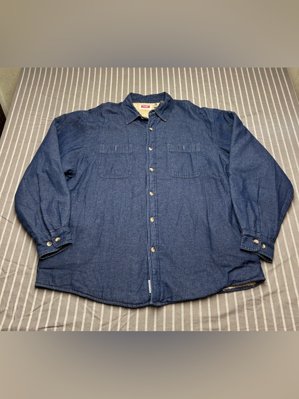 Wrangler Jacket Mens XL Blue Sherpa Lined Denim Button Up Western Workwear Cozy